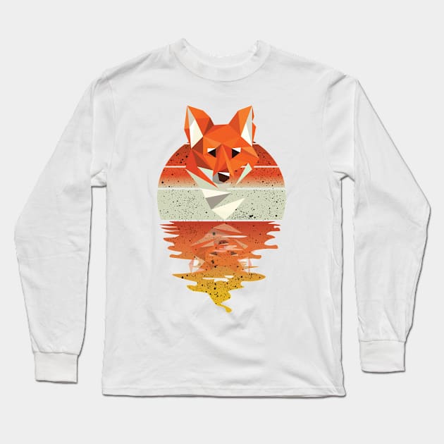 Vintage cute fox reflected on lights of moon T-Shirt Long Sleeve T-Shirt by mutarek